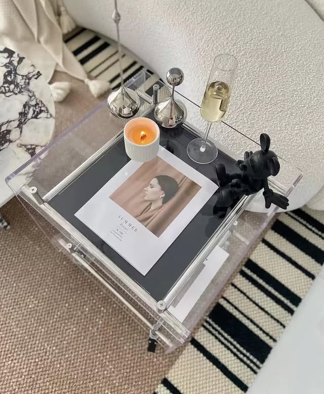 Hommie Square Acrylic Side table in trolley design HBCT010