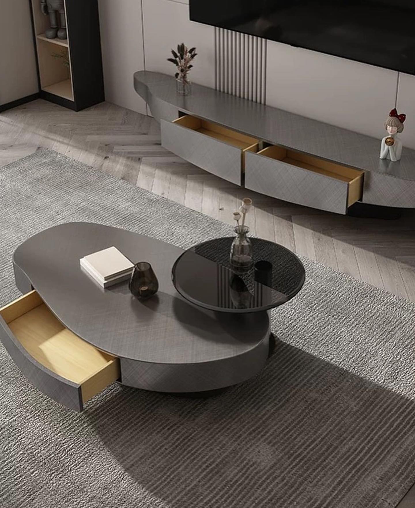 Hommie Curve Design TV Console & Coffee Table HBTC017