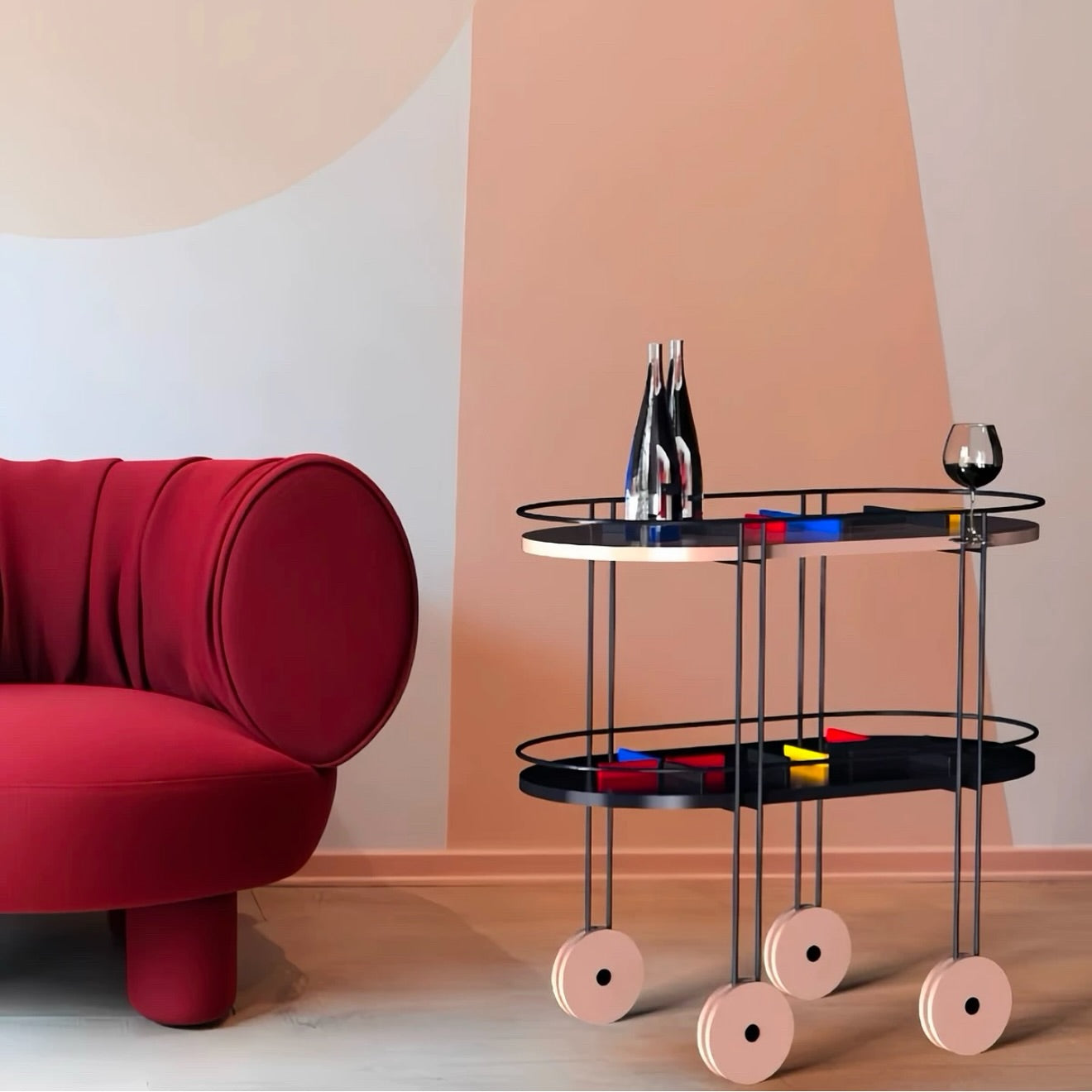 Hommie Colorful Side Table Trolley Design HBCT012