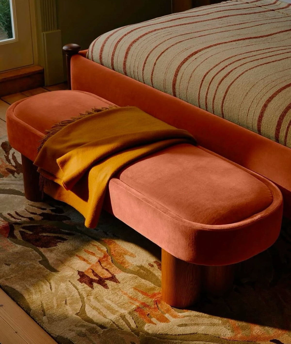 Hommie Terracotta Velvet Rounded Cushion Bench HBBE036 1