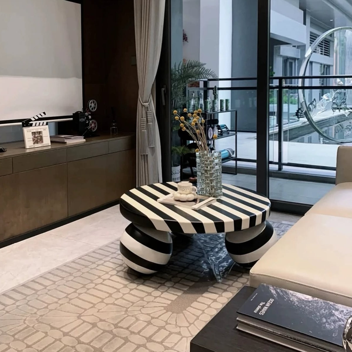Hommie Black and White Striped Blob Coffee Table HBFT065 1