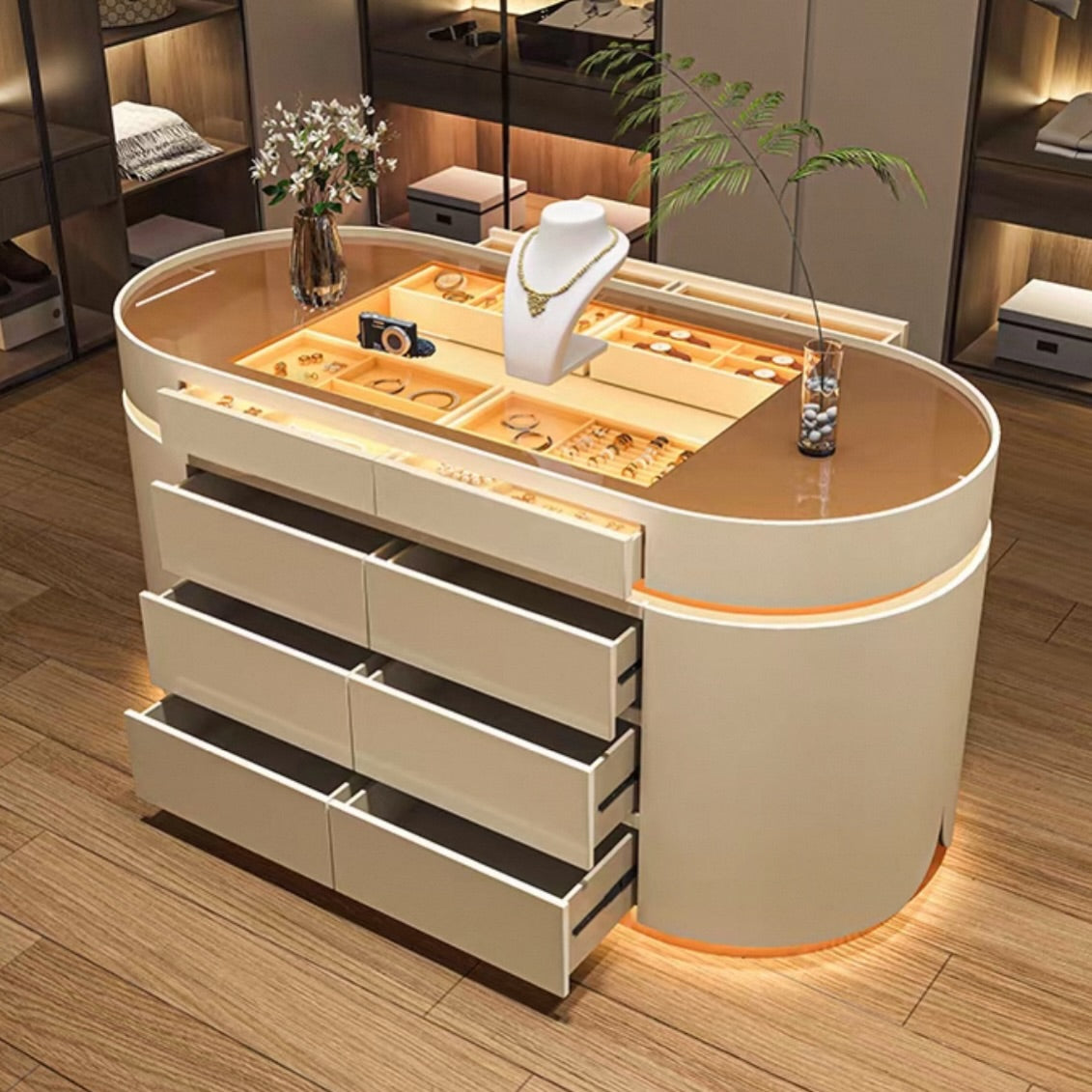 Hommie Cream Oval Display Top Closet Island Cabinet HBCB036 1