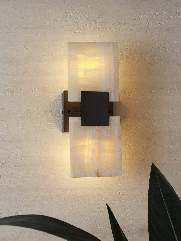 Hommie White Stone Panel Black Bracket Wall Light HBCL060 3