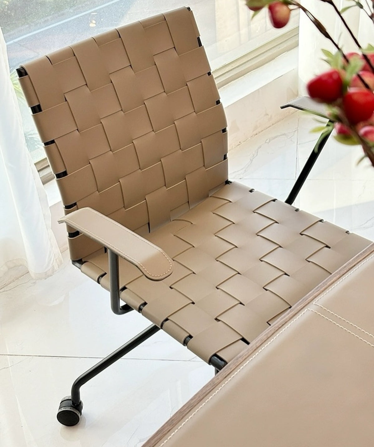 Hommie Beige Woven Saddle Leather Working Chair HBCH061 1