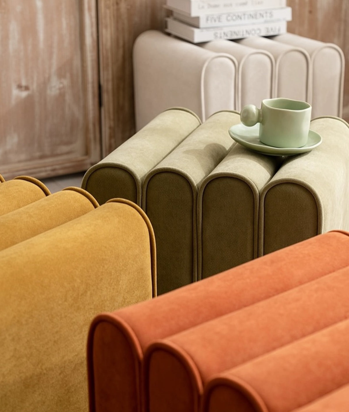 Hommie Ribbed Velvet Stool Bench HBBE031 1