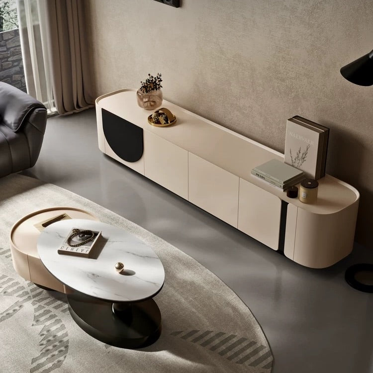 Hommie Cream Curved Black Semicircle TV Console HBTC028 2