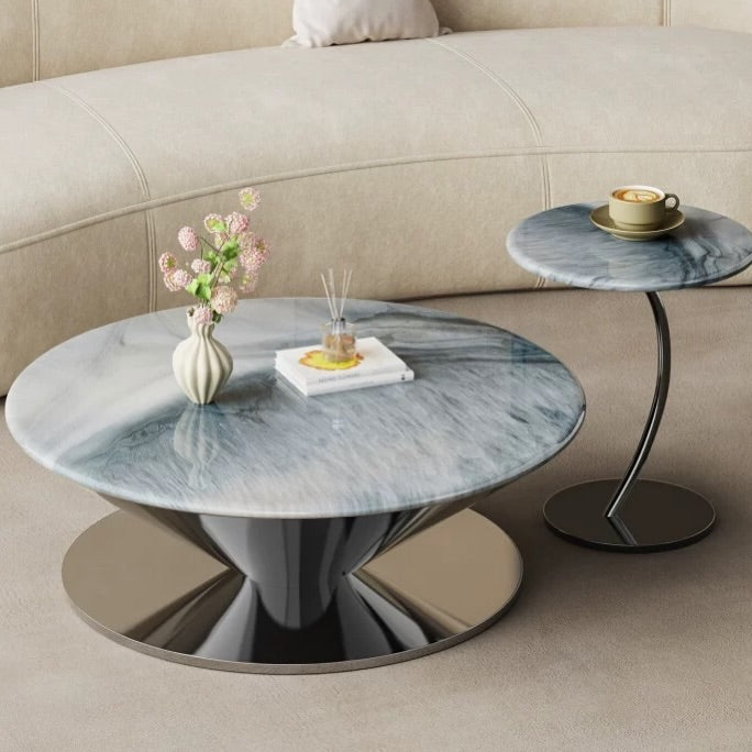 Hommie Blue Marble Cone Base Coffee Table Set HBFT057 1