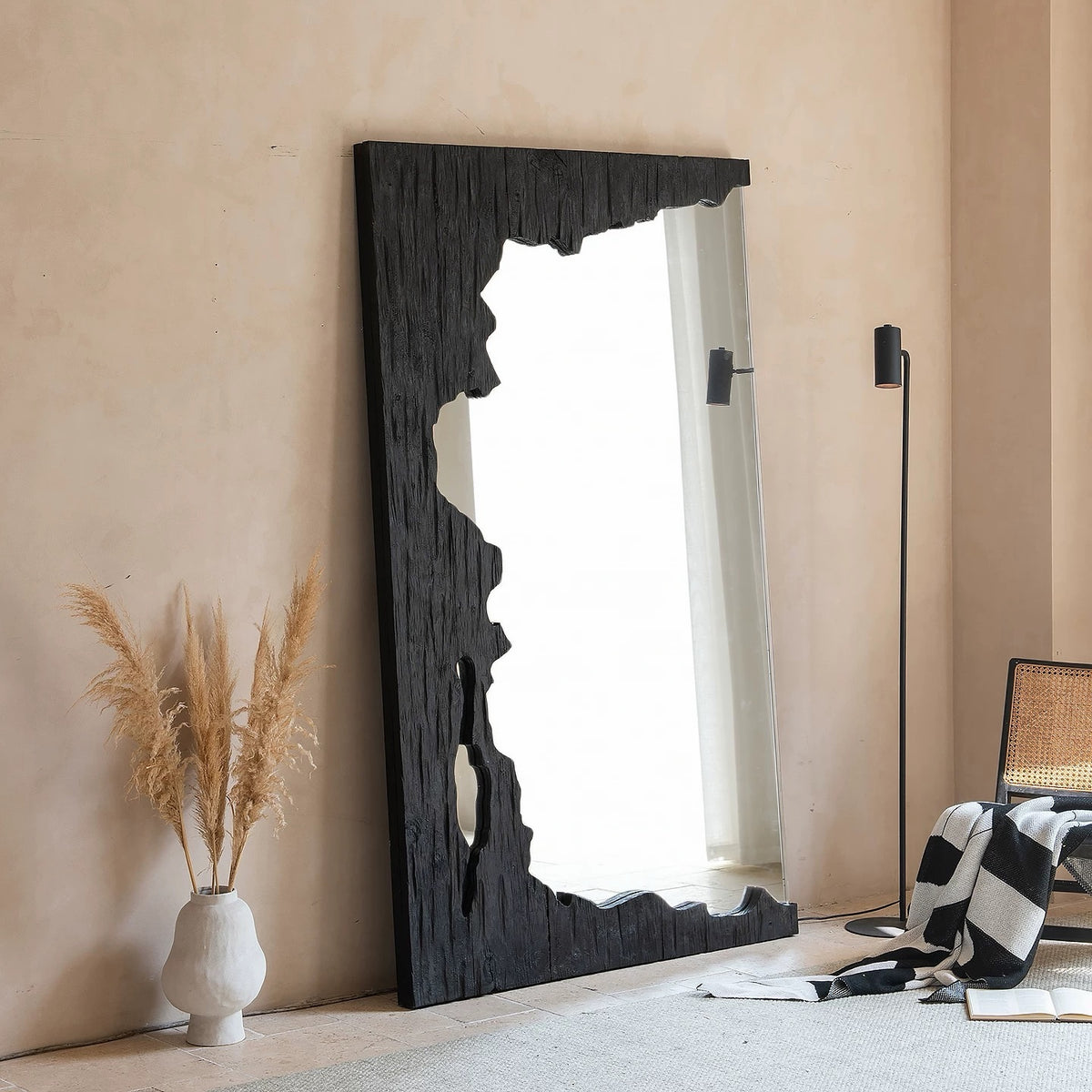 Hommie Rugged Cutout Edge Wood Floor Mirror HBMR035 7