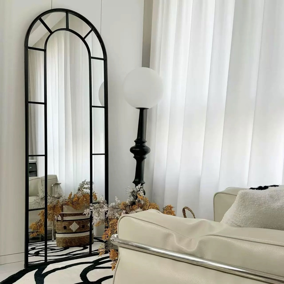 Hommie Black Double Arch Window Frame Mirror HBMR032 3