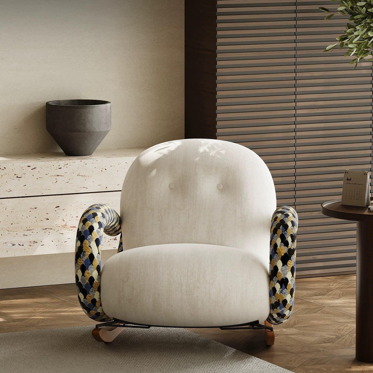 Hommie Cream Rocking Armchair with Woven Arms HBAC046 2