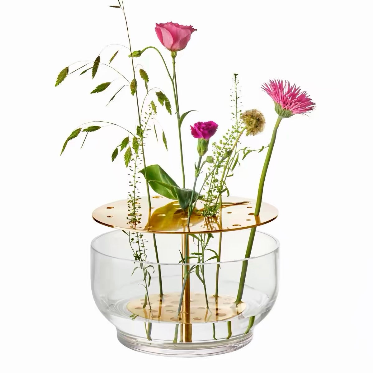 Hommie Glass Bowl Brass Disc Flower Vase HBHD020 1