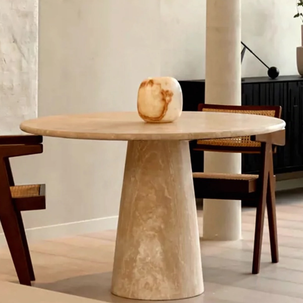 Hommie Travertine Round Pedestal Dining Table HBTD042 2