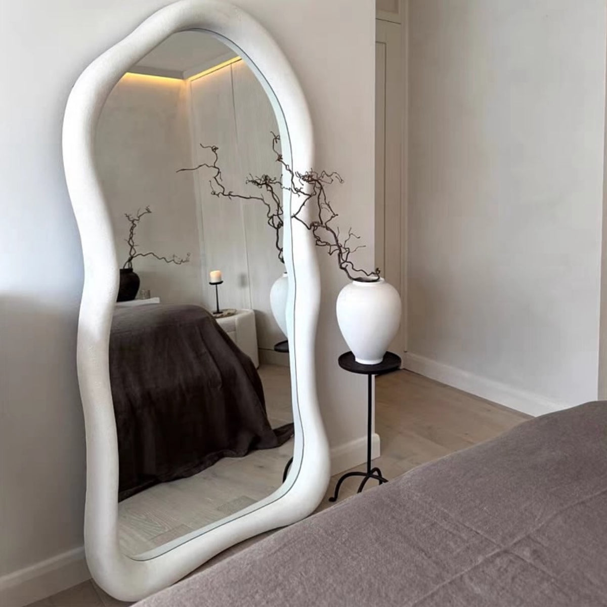 Hommie Cream Wavy Tall Wall Mirror HBMR016 3