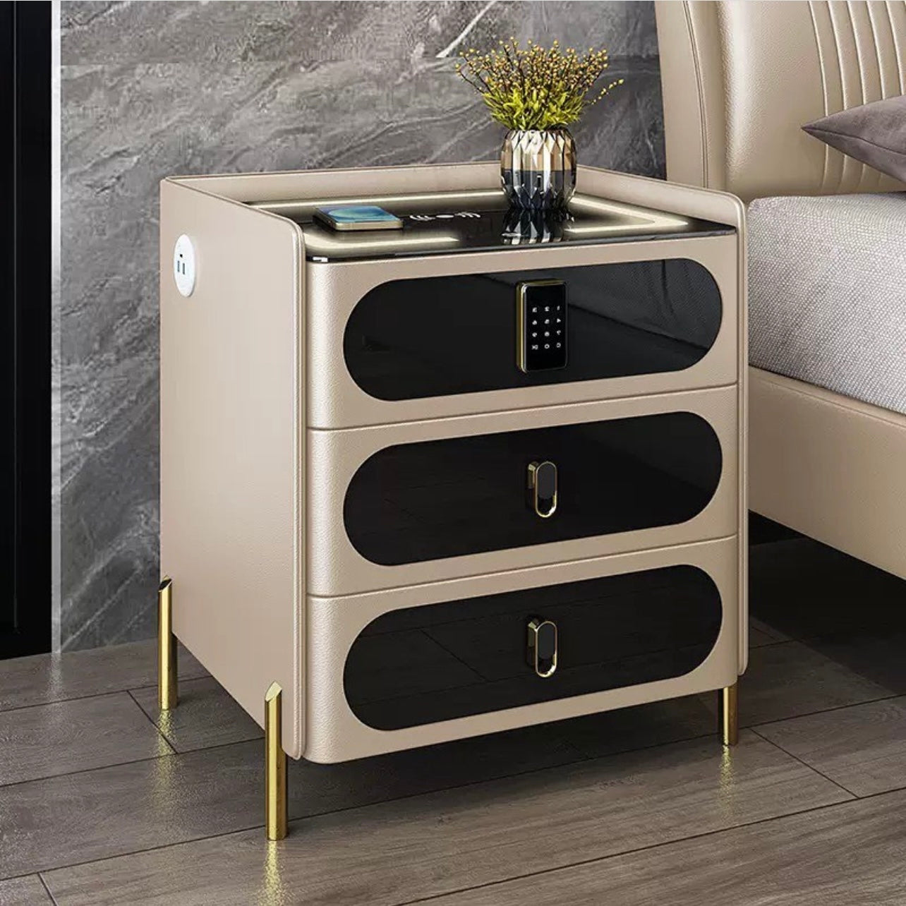 Hommie Bedside Cabinet with Passcode Lock HBBT003