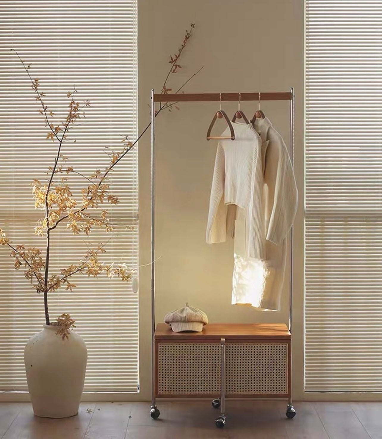 Hommie Rattan Wood Clothes Rack HBWR006