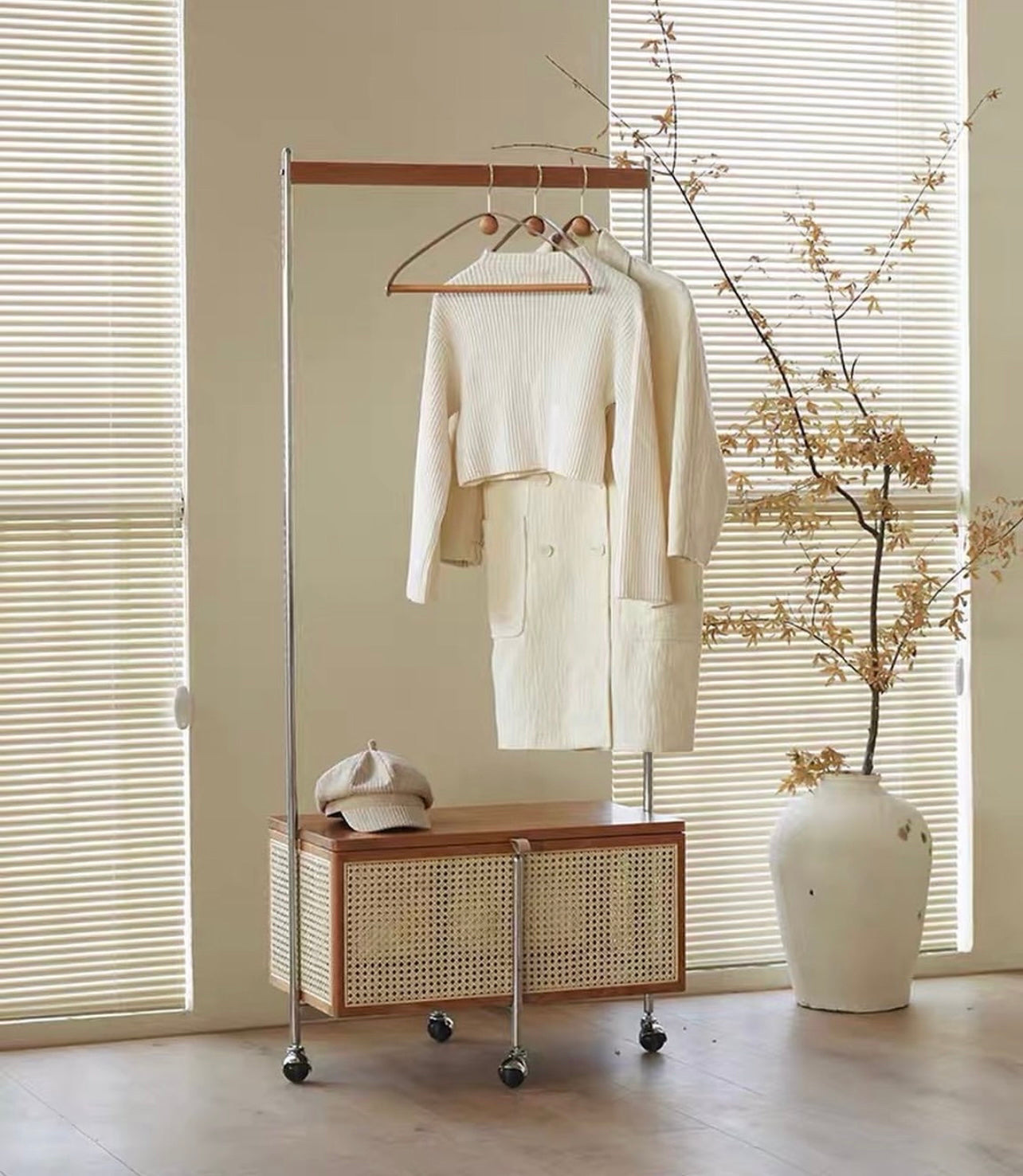 Hommie Rattan Wood Clothes Rack HBWR006
