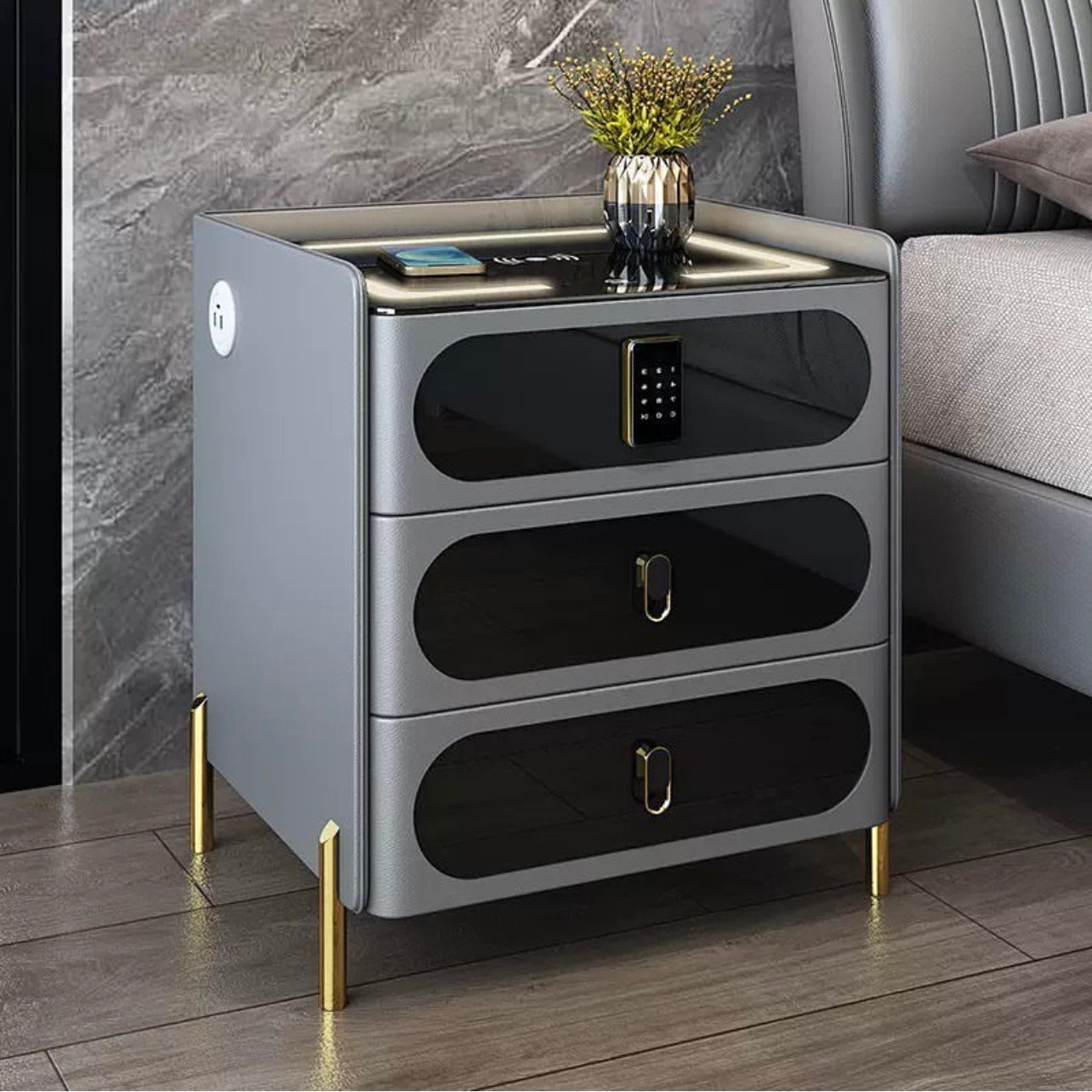 Hommie Bedside Cabinet with Passcode Lock HBBT003