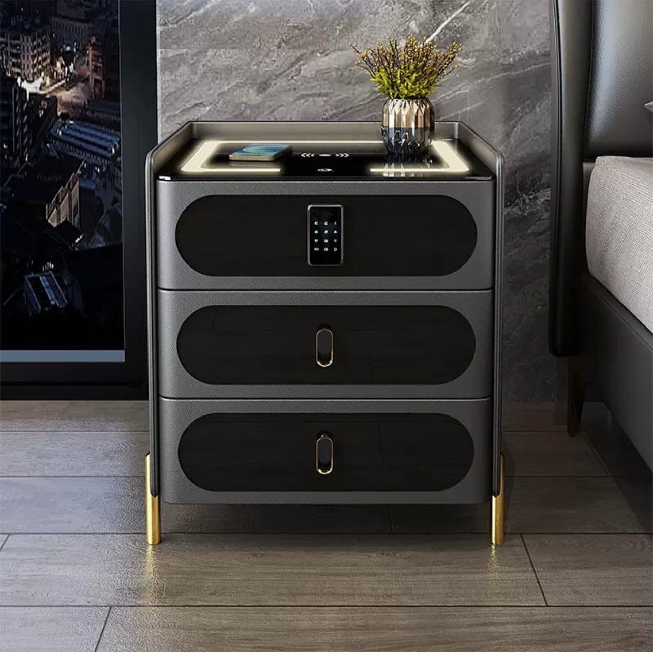 Hommie Bedside Cabinet with Passcode Lock HBBT003