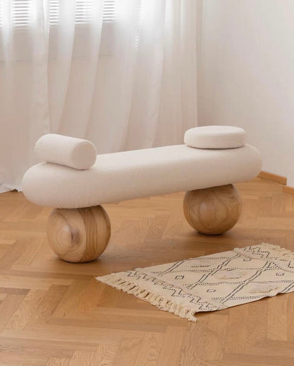 Hommie Woll Fabric Wood Bench HBBE015