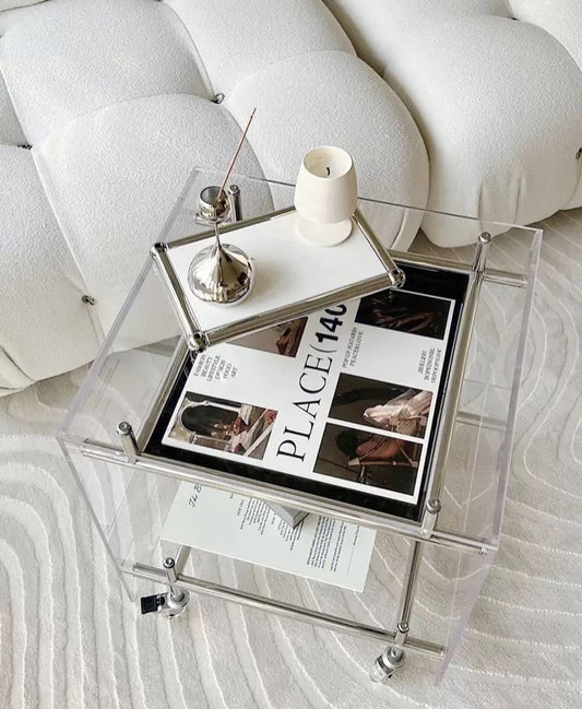 Hommie Square Acrylic Side table in trolley design HBCT010