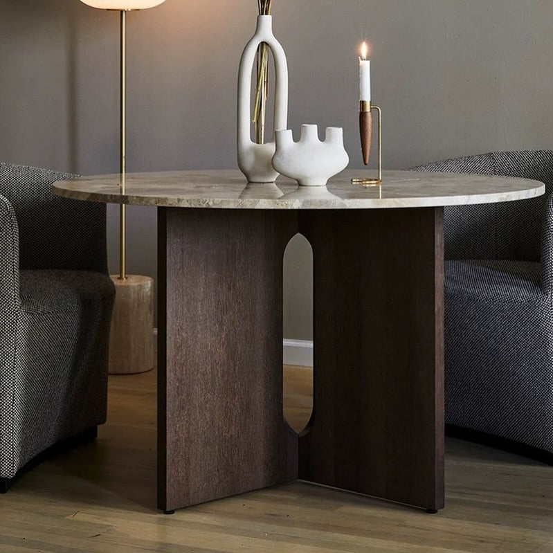 Hommie Round Wood Marble Dining Table HBTD014