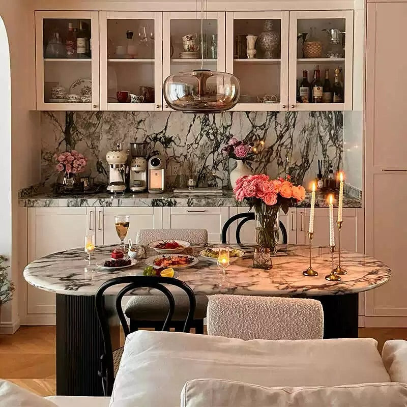 Nordic Solid Wood & Marble Oval dining table HBTD010