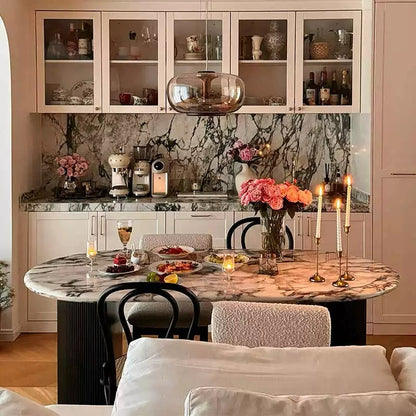 Nordic Solid Wood & Marble Oval dining table HBTD010