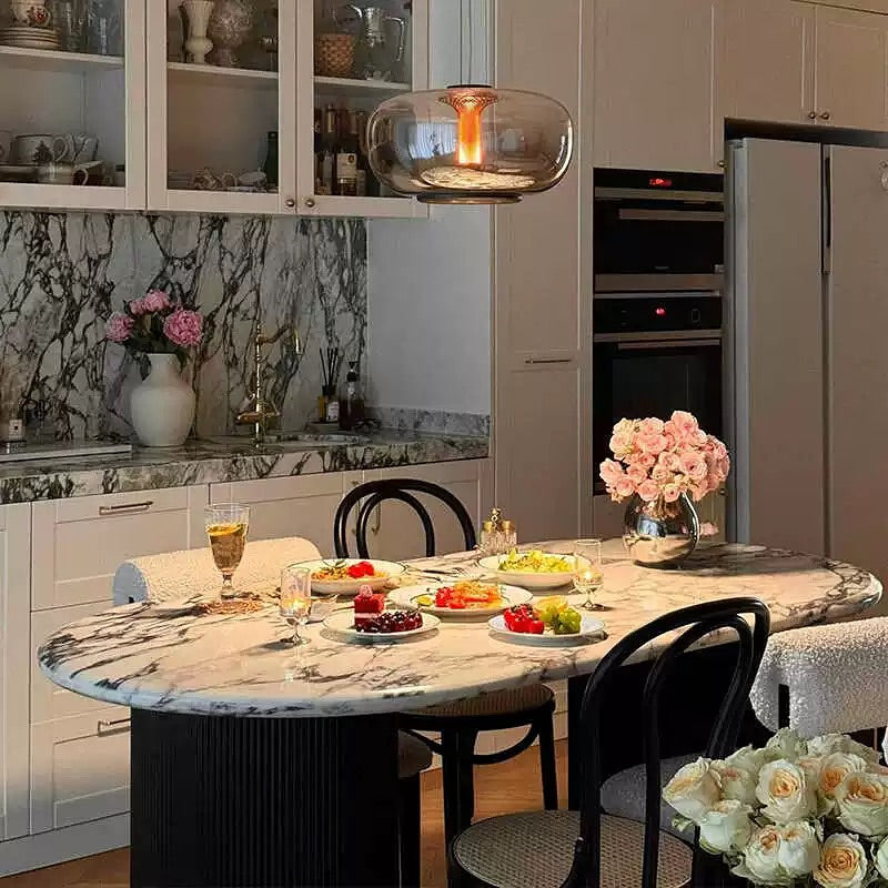 Nordic Solid Wood & Marble Oval dining table HBTD010