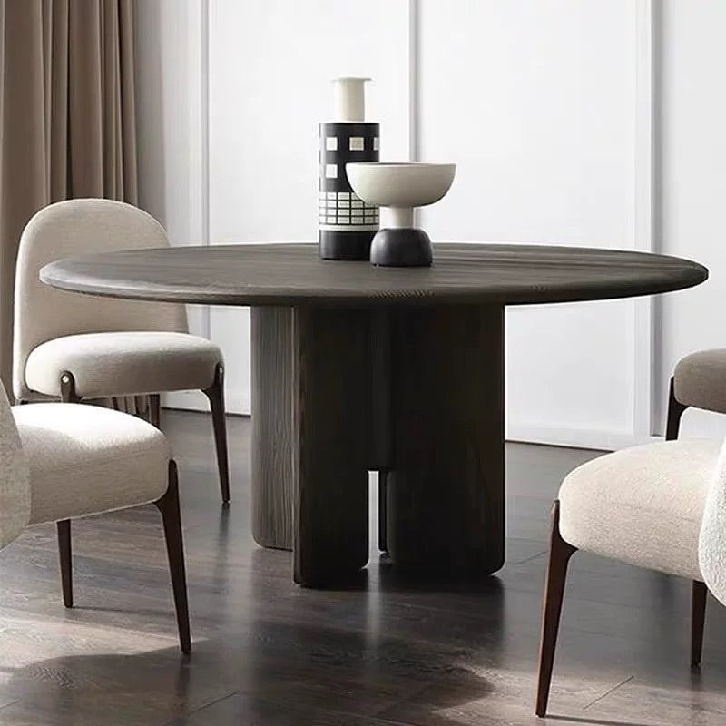 Hommie Round Wood Minimalist Dining Table HBTD015