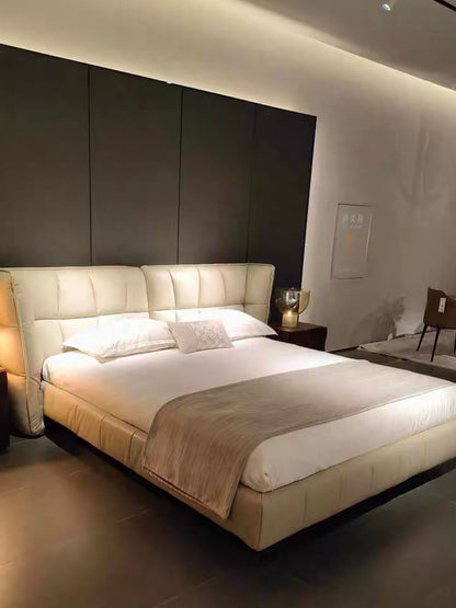 Hommie Cream Channel Tufted Wing Headboard Bed HBBD051 6