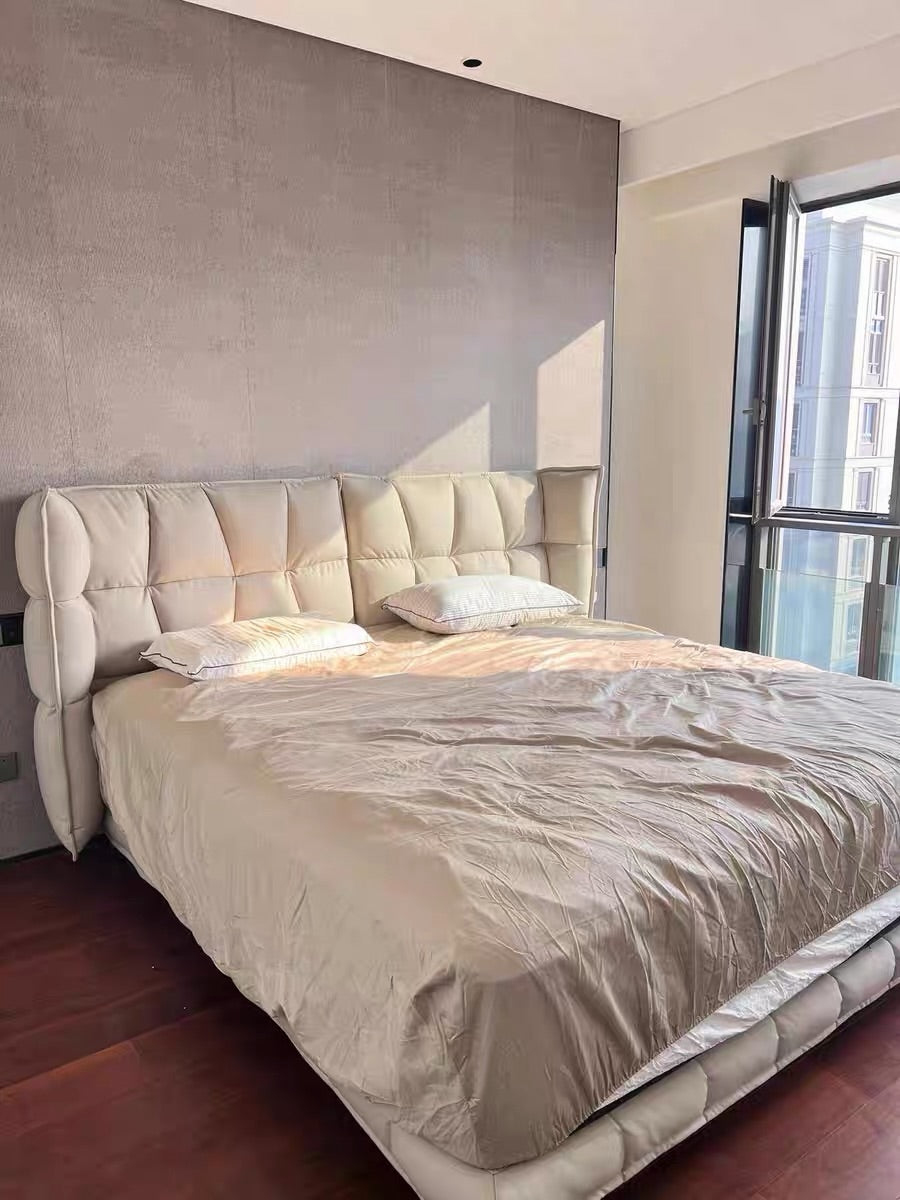 Hommie Cream Channel Tufted Wing Headboard Bed HBBD051 5