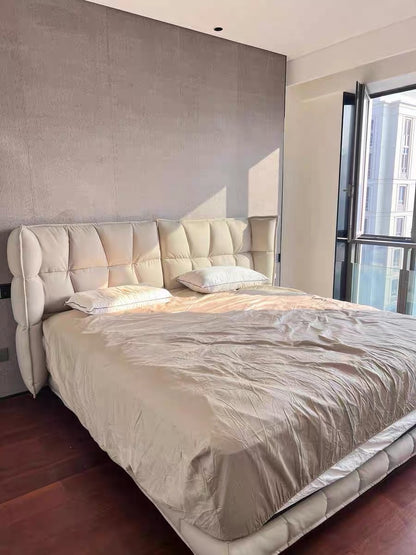 Hommie Cream Channel Tufted Wing Headboard Bed HBBD051 5