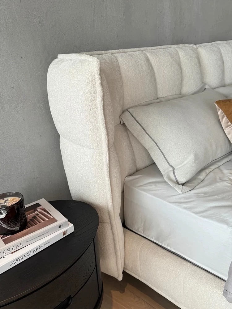 Hommie Cream Channel Tufted Wing Headboard Bed HBBD051 3