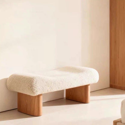 Hommie Boucle Arched Seat Block Leg Wood Bench HBBE035 3