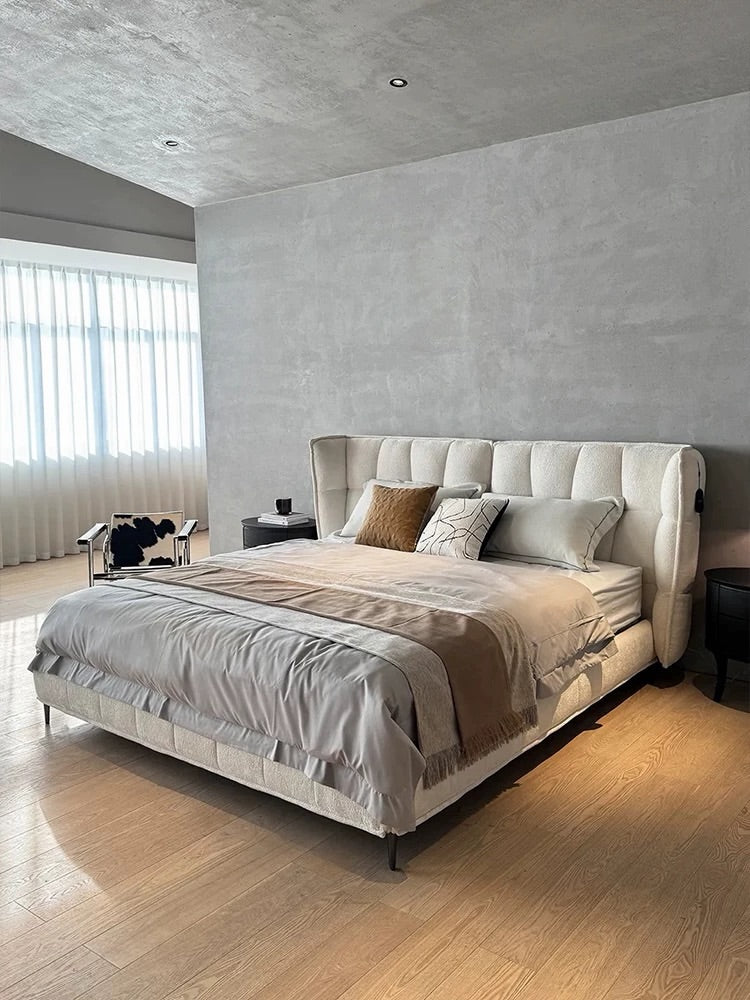 Hommie Cream Channel Tufted Wing Headboard Bed HBBD051 1
