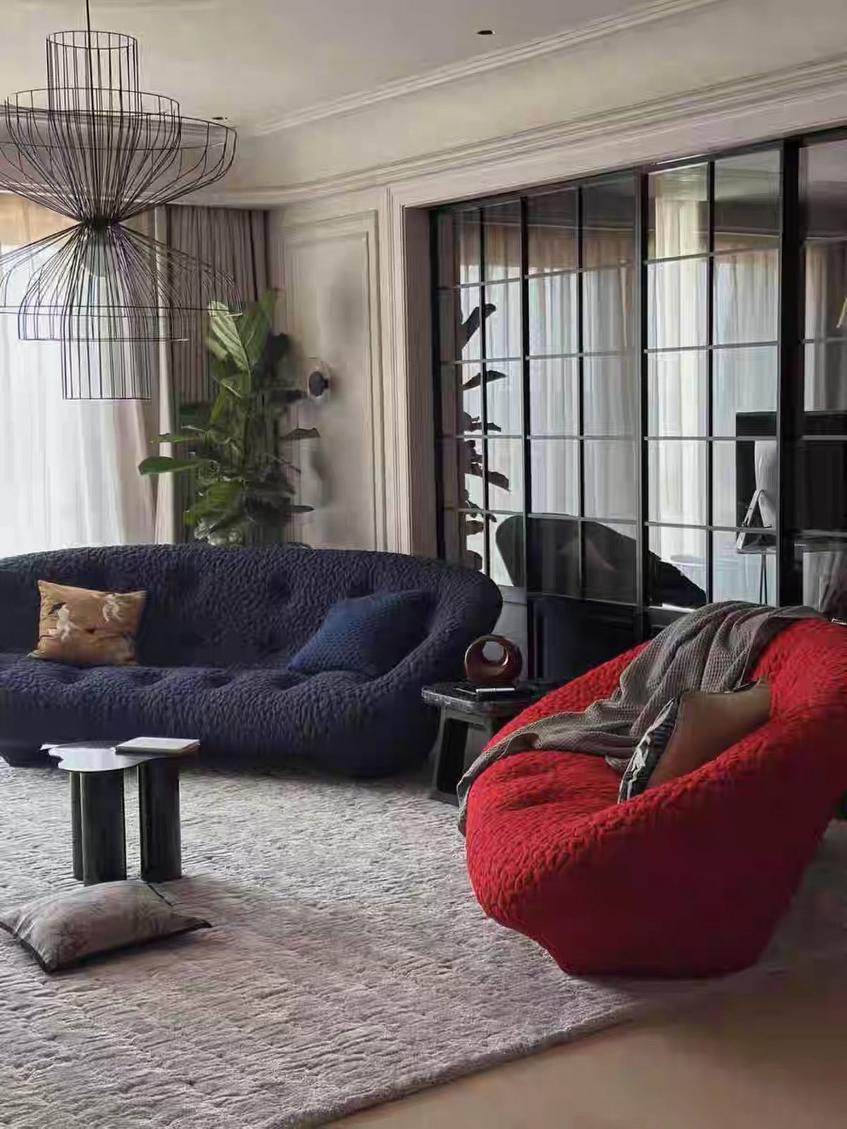 Hommie Navy Button Tufted Curved Sofa HBSF084 1