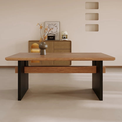 Hommie Walnut Top Black Slab Leg Dining Table HBTD061 2