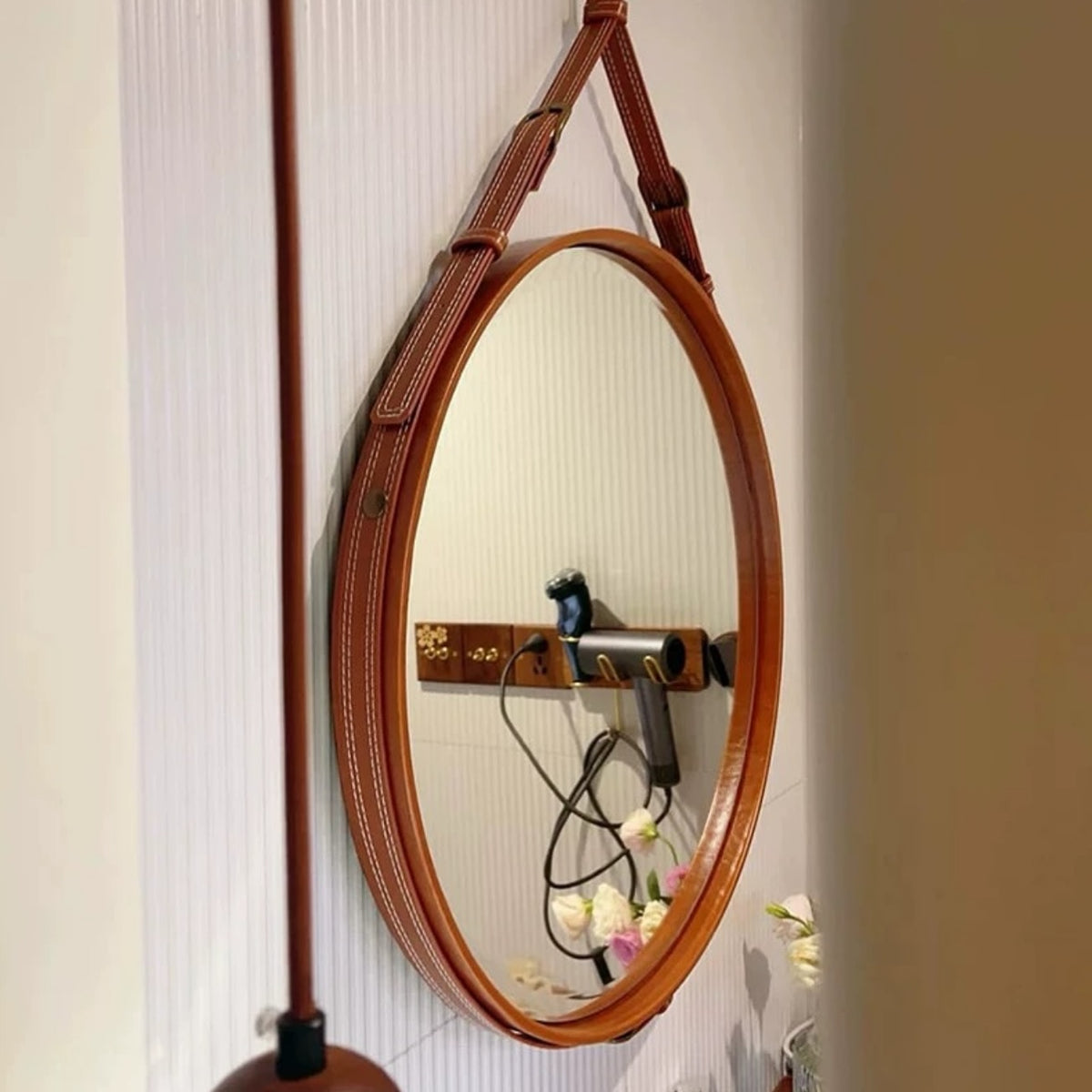 Hommie Tan Leather Strap Oval Wall Mirror HBMR044 1