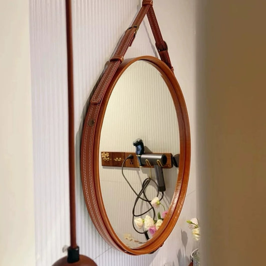 Hommie Tan Leather Strap Oval Wall Mirror HBMR044 1