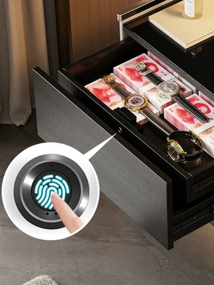 Hommie Black Chrome Trim Fingerprint Lock Drawer Bedside Table HBLC055 2