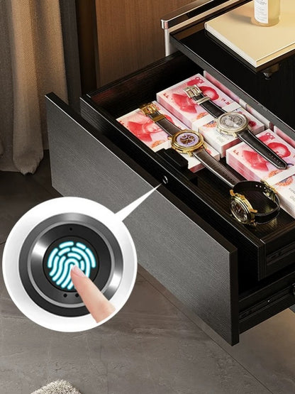 Hommie Black Chrome Trim Fingerprint Lock Drawer Bedside Table HBLC055 2