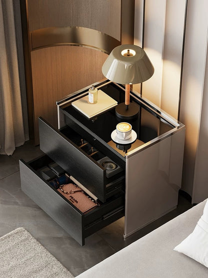 Hommie Black Chrome Trim Fingerprint Lock Drawer Bedside Table HBLC055 1