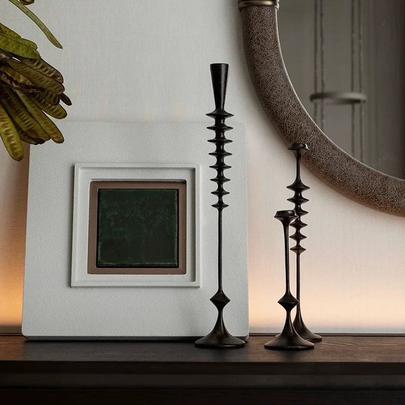 Hommie Black Ribbed Stem Candle Holder Set HBHD027 1