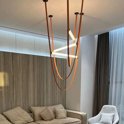 Hommie Orange Leather Strap Linear Pendant Chandelier HBCD043 1