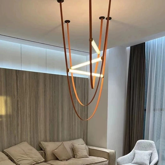Hommie Orange Leather Strap Linear Pendant Chandelier HBCD043 1