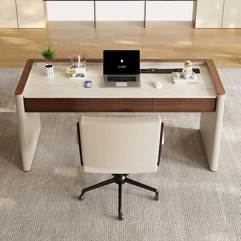 Hommie Cream Panel Leg Walnut Trim Drawer Working Table HBWD016 1