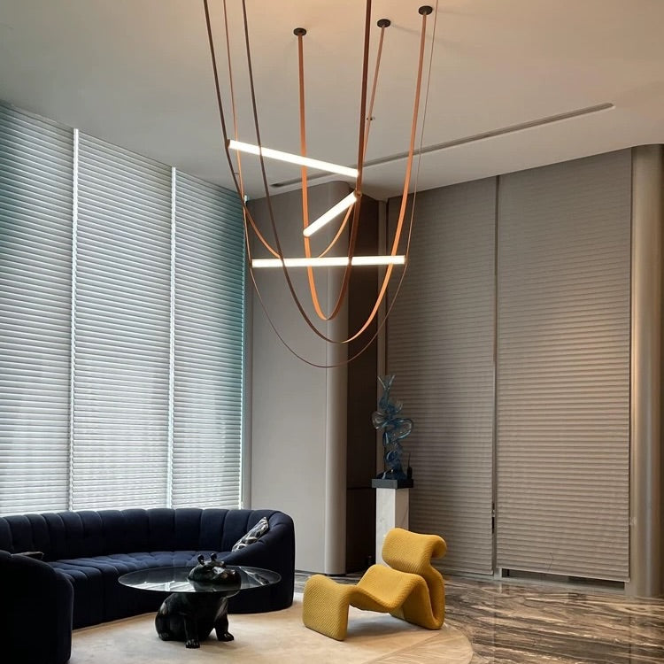 Hommie Orange Leather Strap Linear Pendant Chandelier HBCD043 2