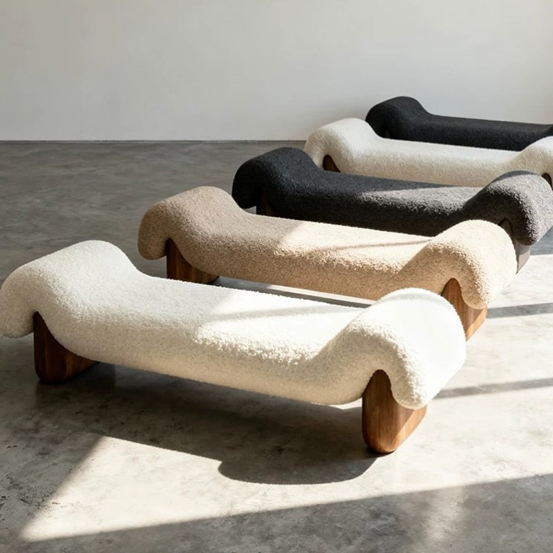 Hommie Boucle Curled End Wood Leg Bench HBBE034 1