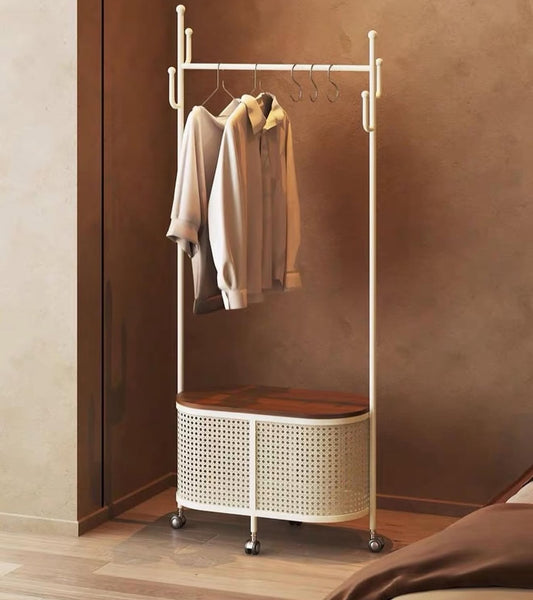 Hommie Cream Rattan Basket Wheeled Clothes Rack HBWR013 1