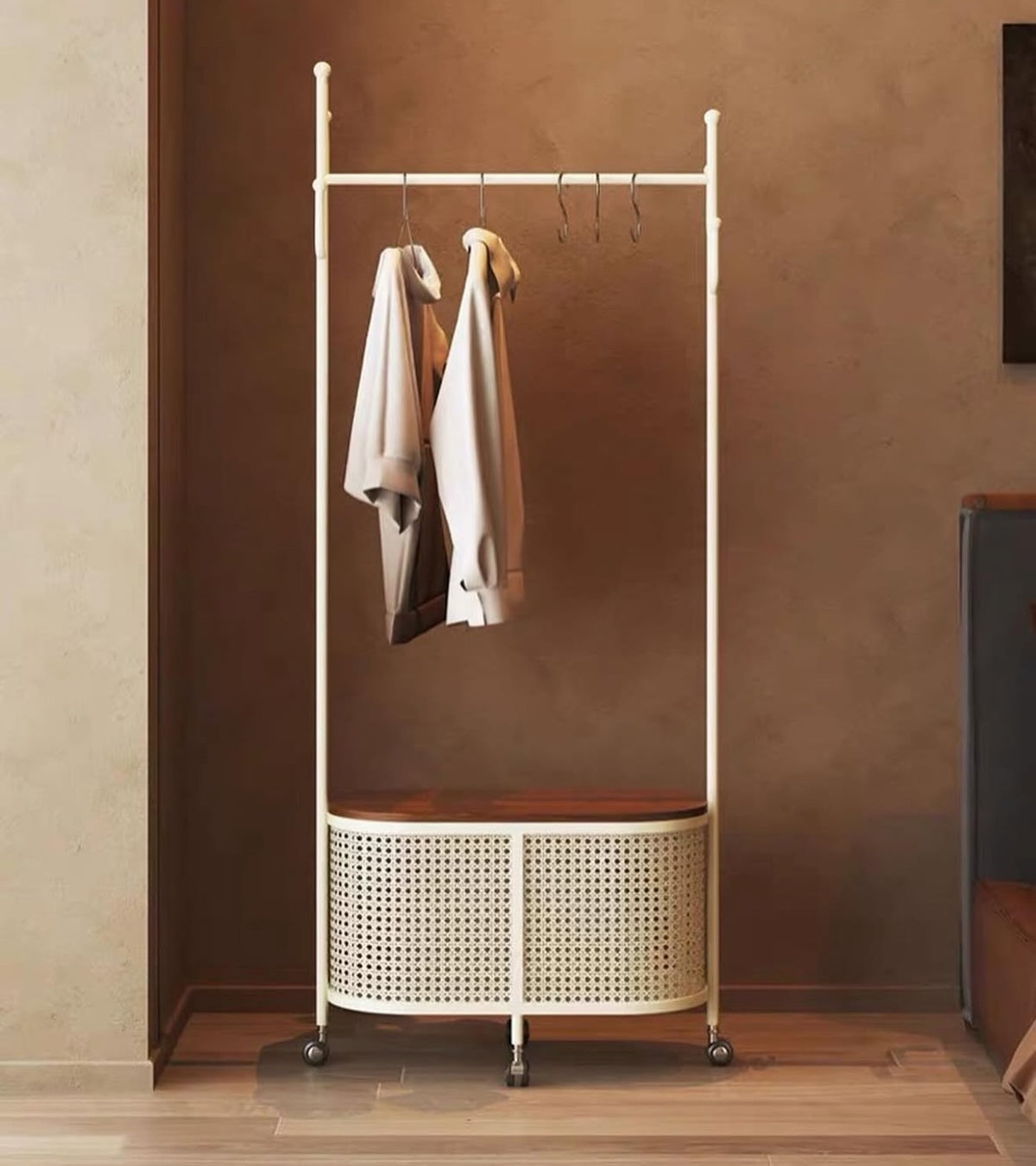 Hommie Cream Rattan Basket Wheeled Clothes Rack HBWR013 3